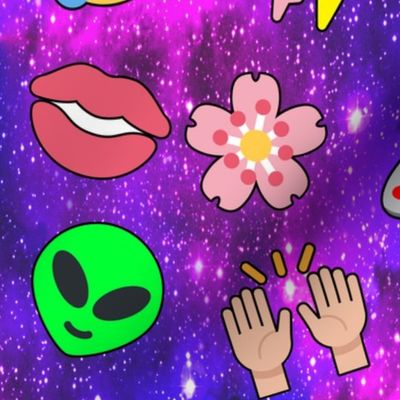 5 emoji aliens hearts stars smiling smiley faces angels crying tears of joy laughing 100  lips mouths flowers floral sakura spaceships ufo cats glitter sparkles stars universe galaxy nebula watercolor effect raising hands hundred points arms in the air Ha