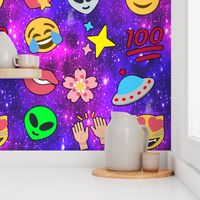 5 emoji aliens hearts stars smiling smiley faces angels crying tears of joy laughing 100  lips mouths flowers floral sakura spaceships ufo cats glitter sparkles stars universe galaxy nebula watercolor effect raising hands hundred points arms in the air Ha