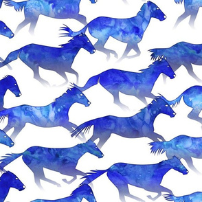 Running Watercolor Horses Deep Blue