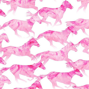 Running Horses Pink Watercolor 