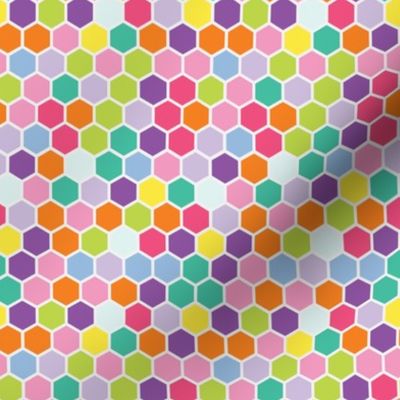 18-7AD Multi- Colored Rainbow Bright Spring Candy Colored Hexagon Hexie Spots Dots Orange Purple Blue Green Yellow Lime _ Miss Chiff Designs  