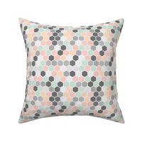 18-7AC Hexagon Pastel Pink Peach Gray Grey Mint Green White Dots