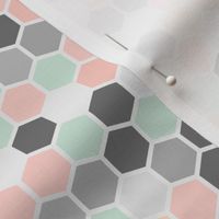 18-7AC Hexagon Pastel Pink Peach Gray Grey Mint Green White Dots