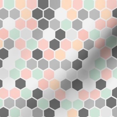 18-7AC Hexagon Pastel Pink Peach Gray Grey Mint Green White Dots