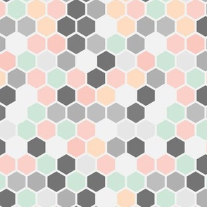 18-7AC Hexagon Pastel Pink Peach Gray Grey Mint Green White Dots
