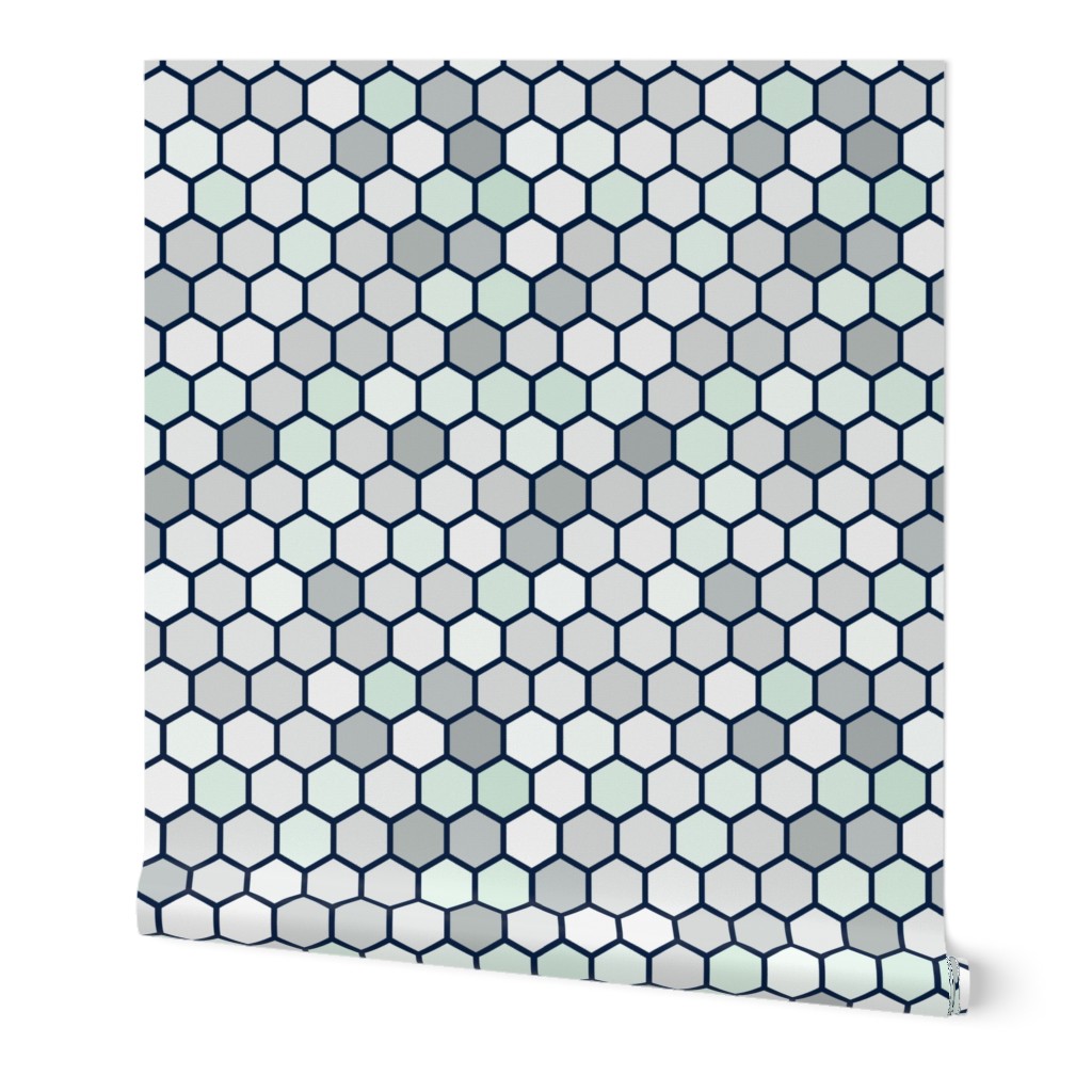 18-07X Hexagon Gray Mint White Dots 