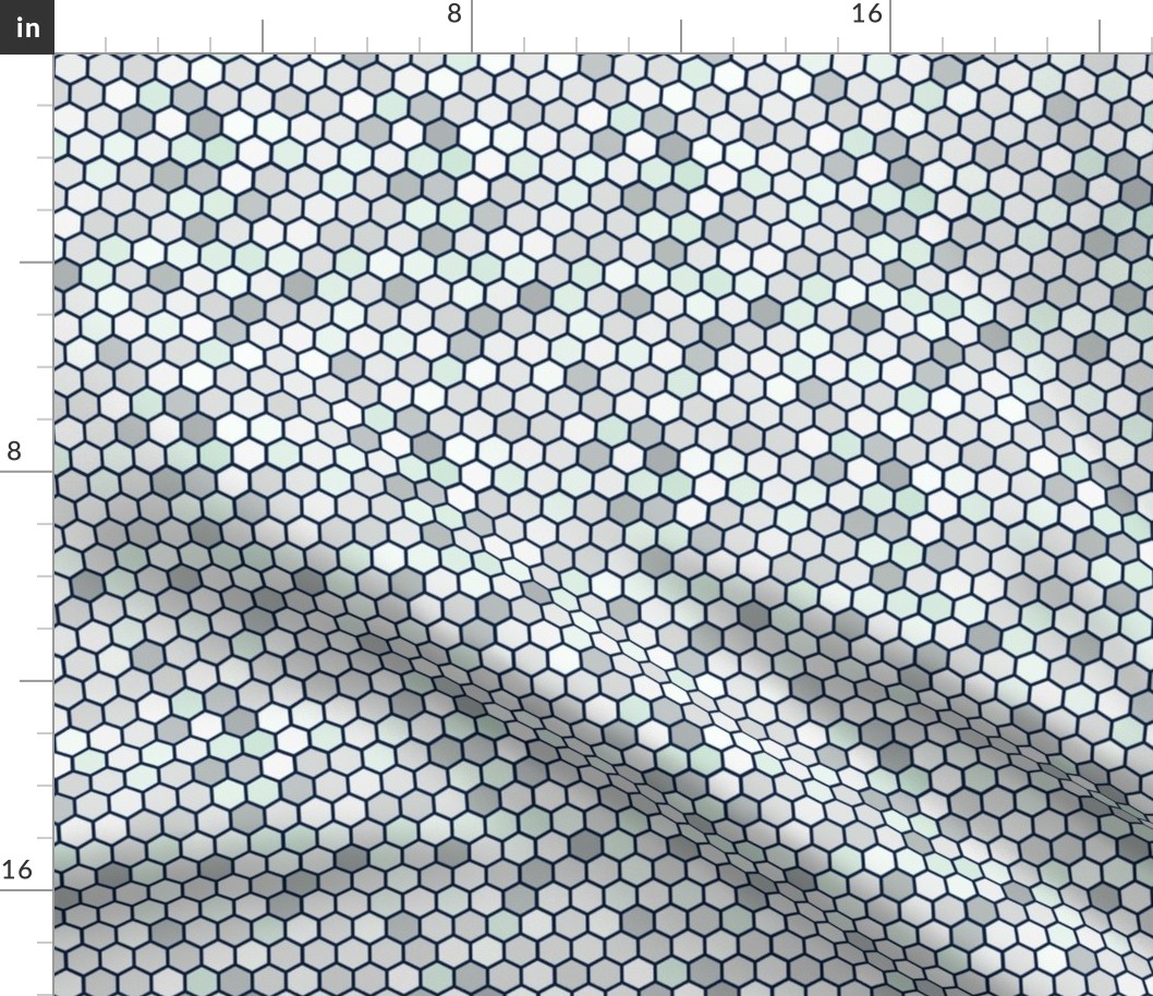 18-07X Hexagon Gray Mint White Dots 