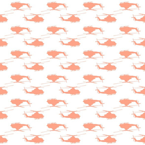Huey helicopters in coral with white background