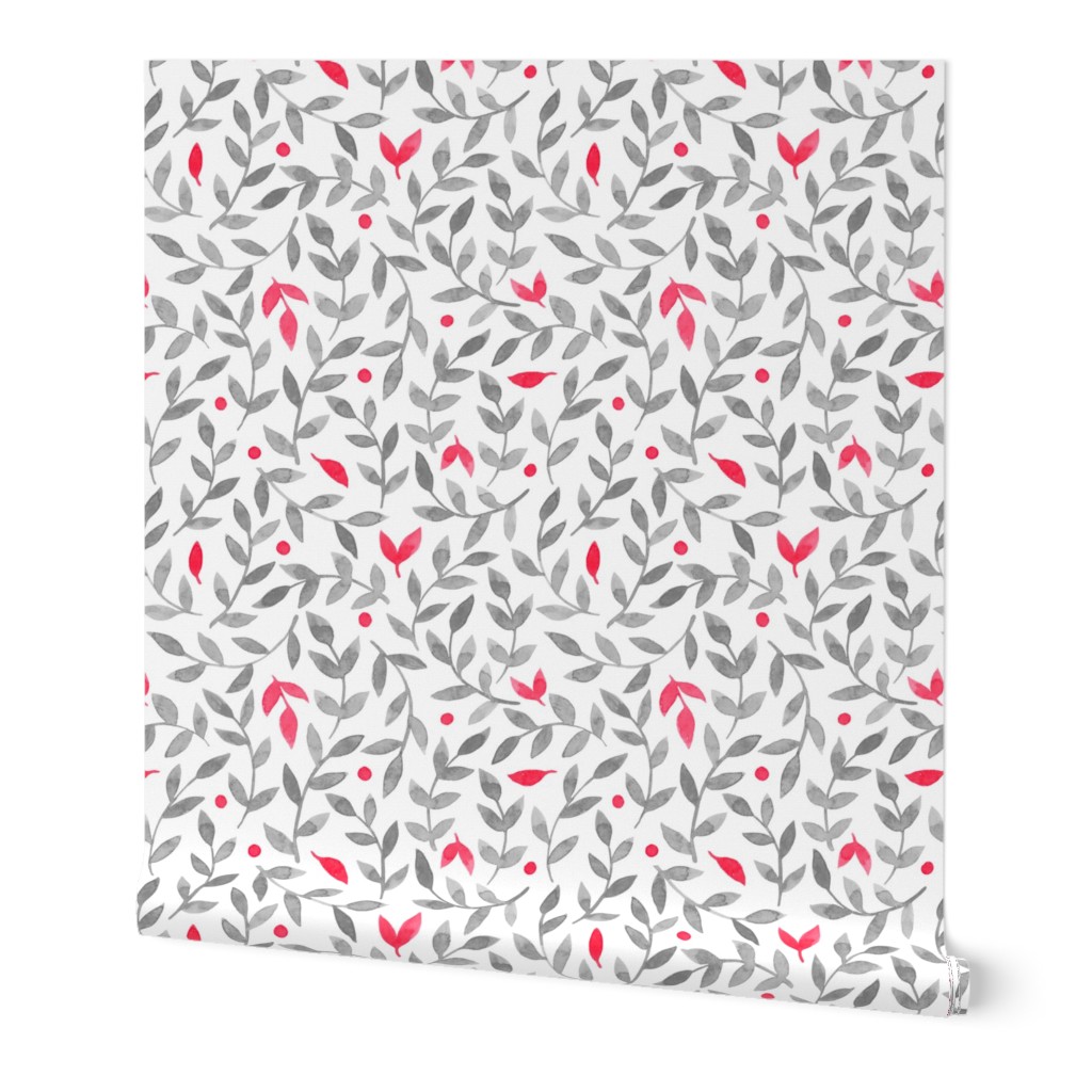 watercolor grey and red floral pattern