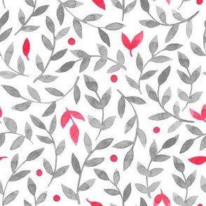 watercolor grey and red floral pattern