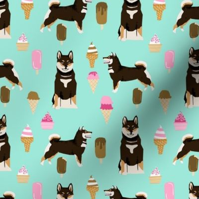 shiba inu black and tan coat ice cream dog breed pure breed fabric minty blue