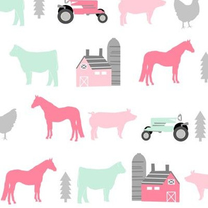 farm fabric nursery decor tractors animals farming pink 
