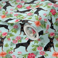 min pin (smaller) hawaiian fabric tropical palm print design miniature pinscher dog fabric - light blue