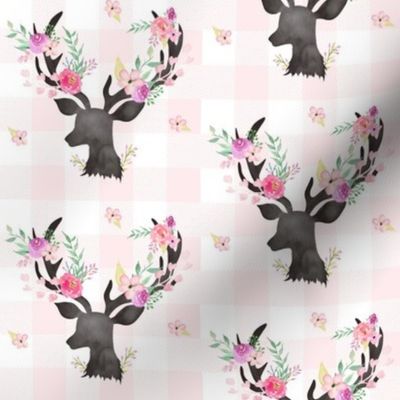 Deer Antler Floral on Light Pink Plaid- Ashburton Coordinate for Girls GingerLous