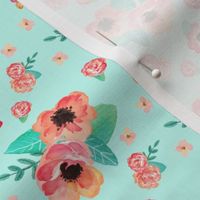 Summer Floral - Coral & Peach Flowers (on aqua) Garden Blooms Baby Girl Nursery GingerLous C