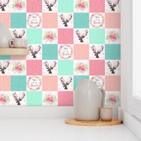 You Are So Loved Deer Patchwork Quilt Top (pink, peach, mint)- Ashburton Coordinate for Girls Ginger Lous