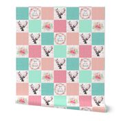 You Are So Loved Deer Patchwork Quilt Top (pink, peach, mint)- Ashburton Coordinate for Girls Ginger Lous