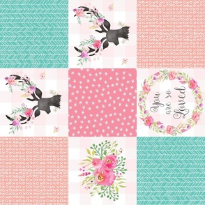 You Are So Loved Deer Patchwork Quilt Top (pink, peach, mint) ROTATED - Ashburton Coordinate for Girls Ginger Lous