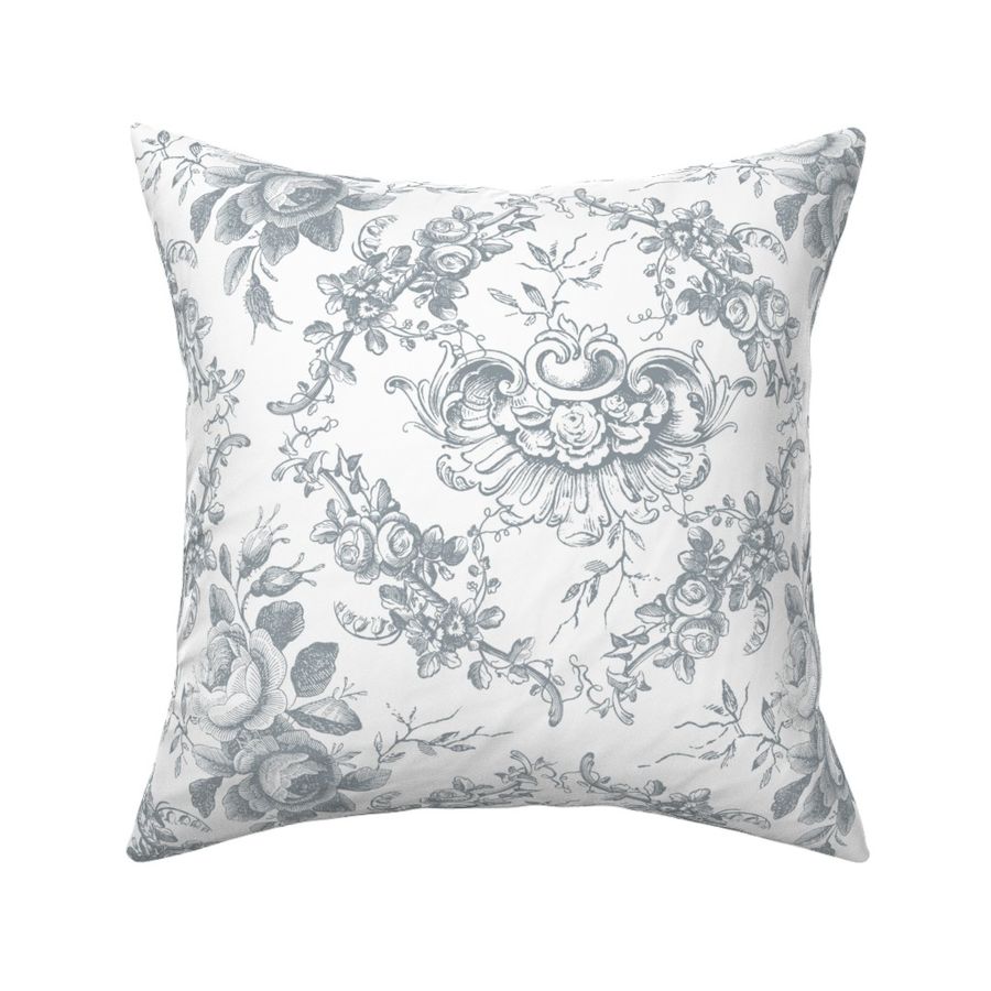 Lady Mary's Roses Grey Floral Toile