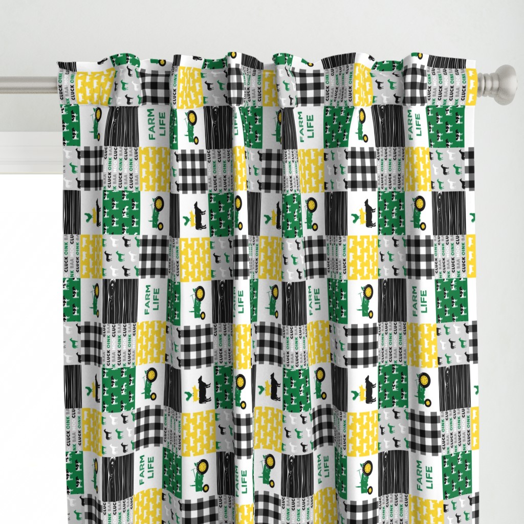 (3" small scale) farm life - wholecloth green, custom yellow, and black - woodgrain (90)