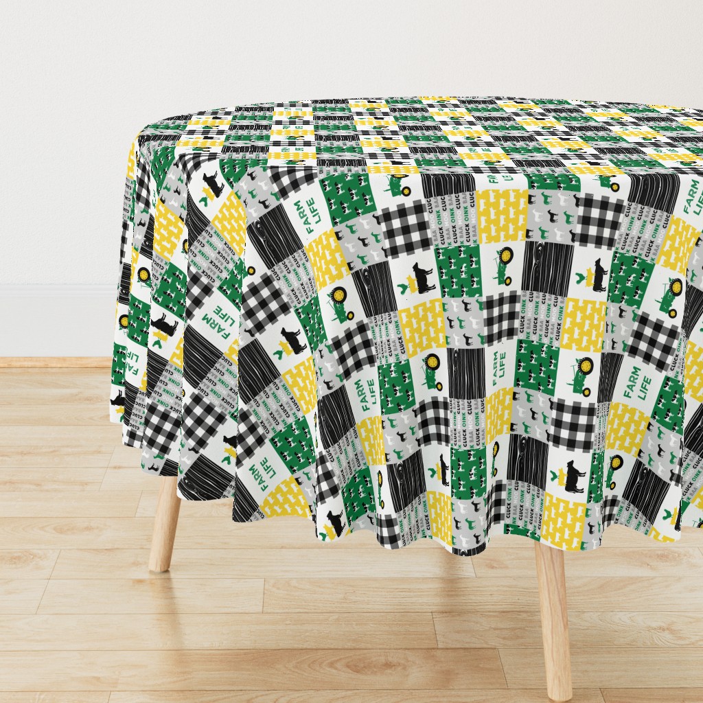 (3" small scale) farm life - wholecloth green, custom yellow, and black - woodgrain (90)