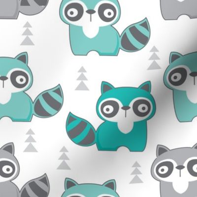 grey and teal raccoons