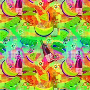 watermelon summer picnic horizontal rainbow lemony on plaid