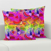 watermelon summer picnic horizontal rainbow sunny multicolor on plaid