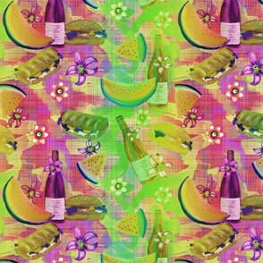 watermelon summer picnic pink green fruity on plaid