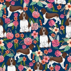 english springer spaniel liver coat floral fabric cute florals dog design navy