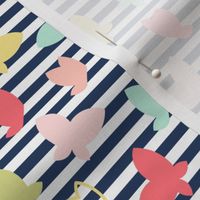 butterfly scatter on navy stripe || sugared spring