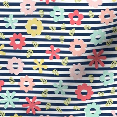 flowers on navy stripe || sugared spring