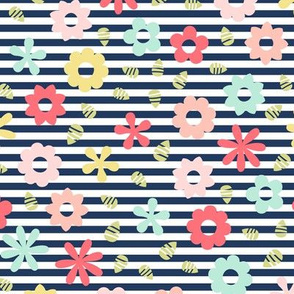 flowers on navy stripe || sugared spring