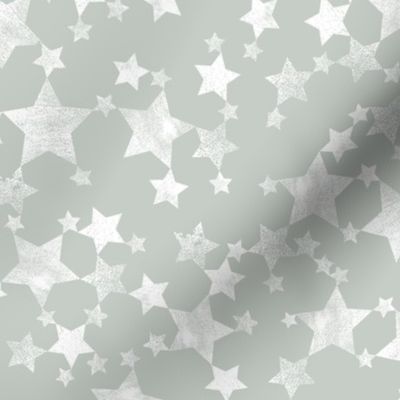 Lino Print Stars | White Stars on A Gray Green Background