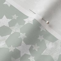 Lino Print Stars | White Stars on A Gray Green Background