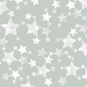 Lino Print Stars | White Stars on A Gray Green Background