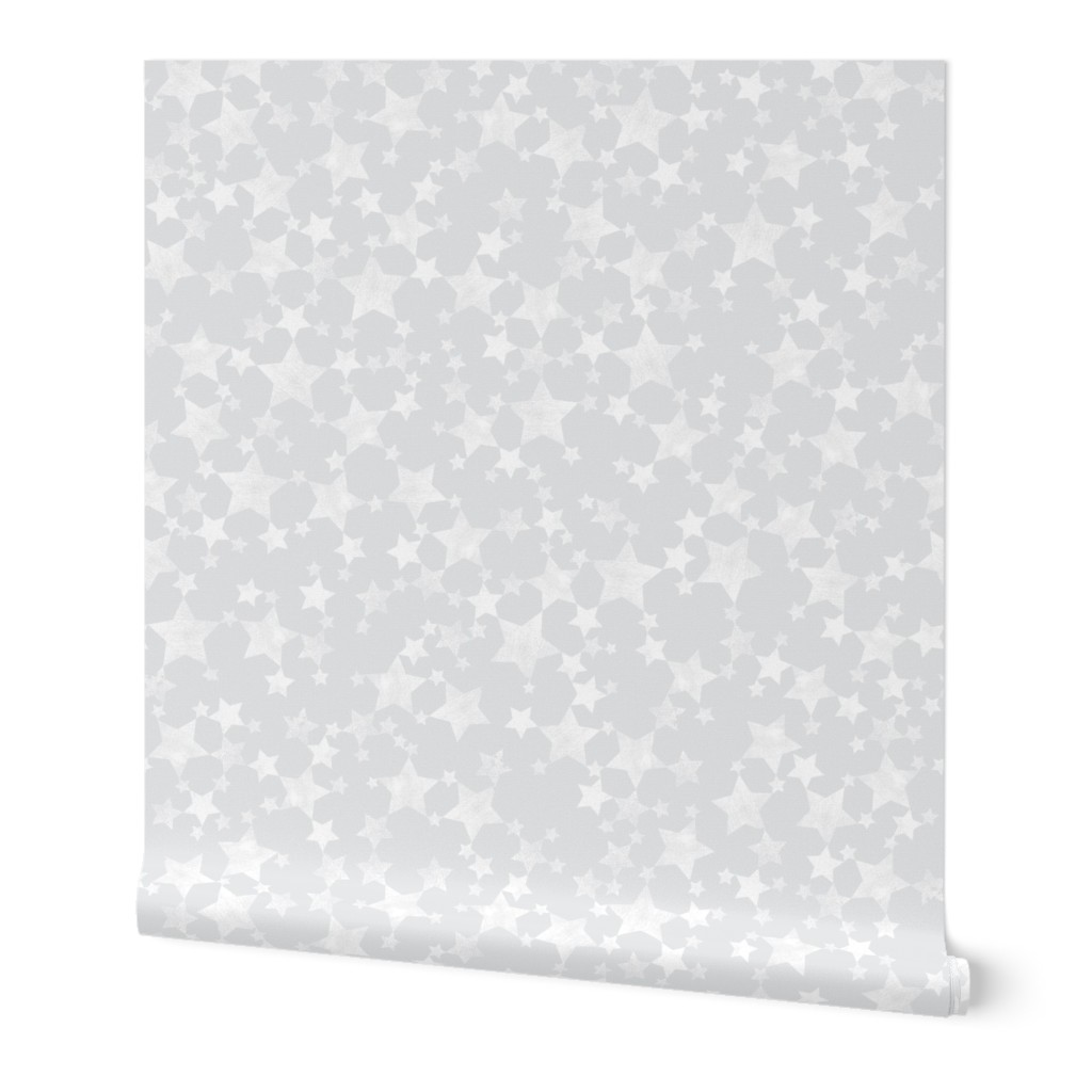 Lino Print Stars | White Stars on A Silver Gray Background