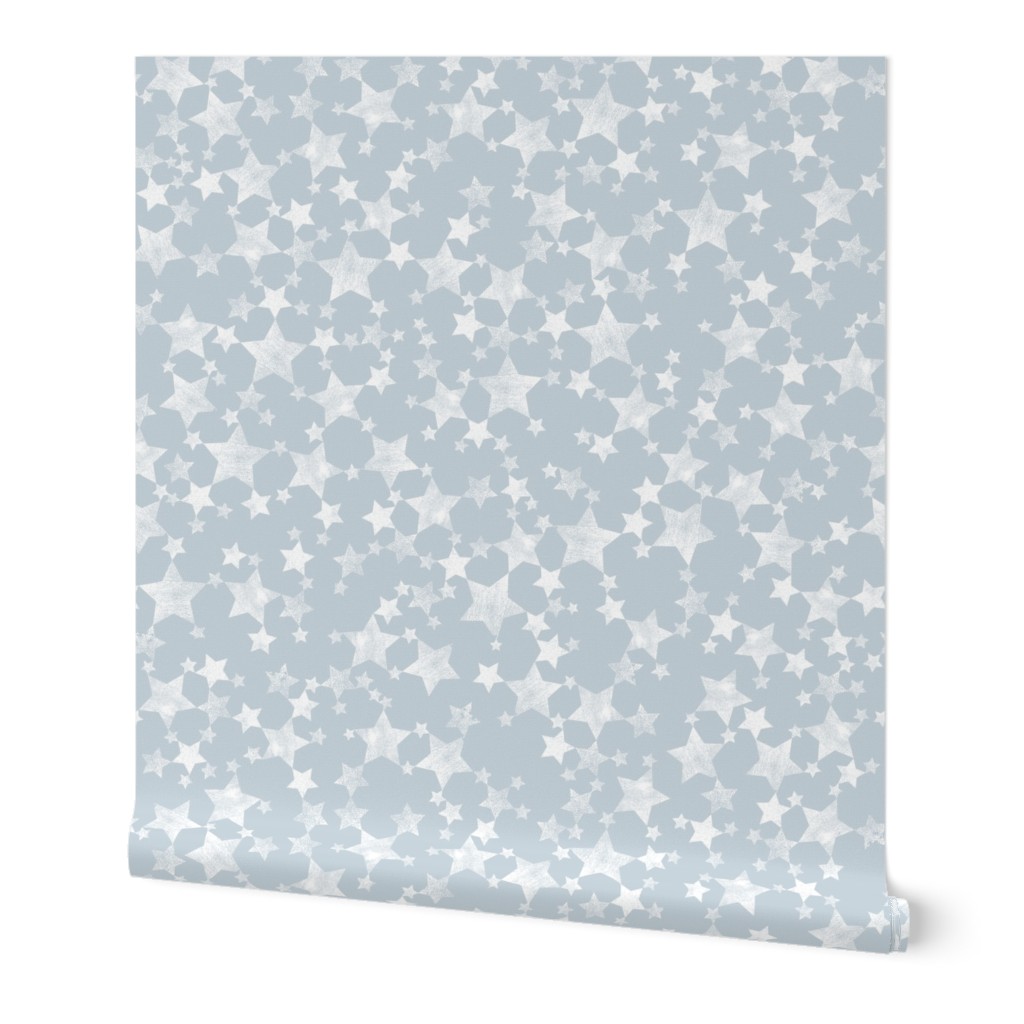 Lino Print Stars | White Stars on Blue Gray