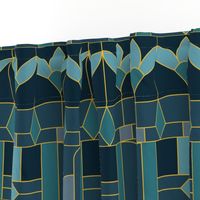 Art Deco Stained Glass Window/Aqua Jade and Gold