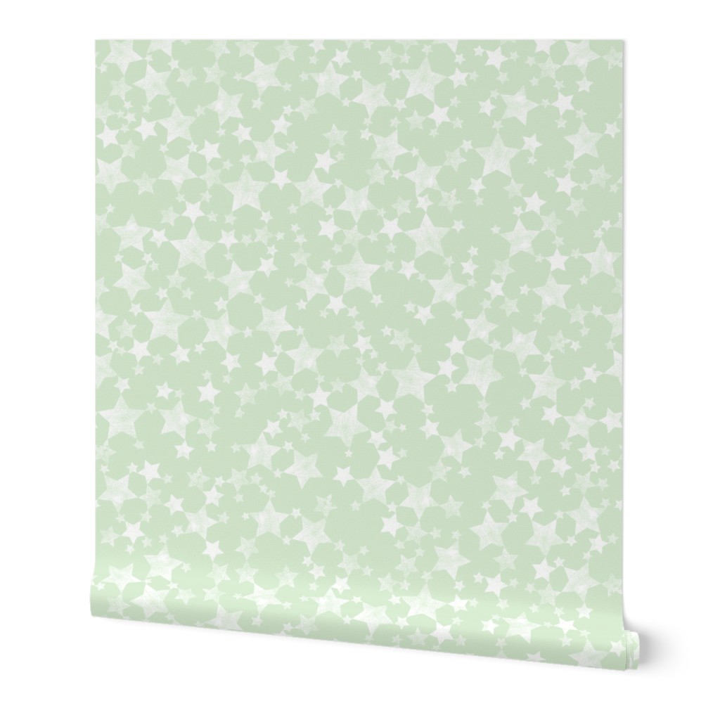 Lino Print Stars | White Stars on Mint Green