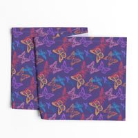 Butterflies in Flight/Violet, Red, Turquoise, Gold