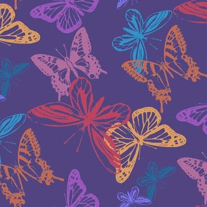 Butterflies in Flight/Violet, Red, Turquoise, Gold