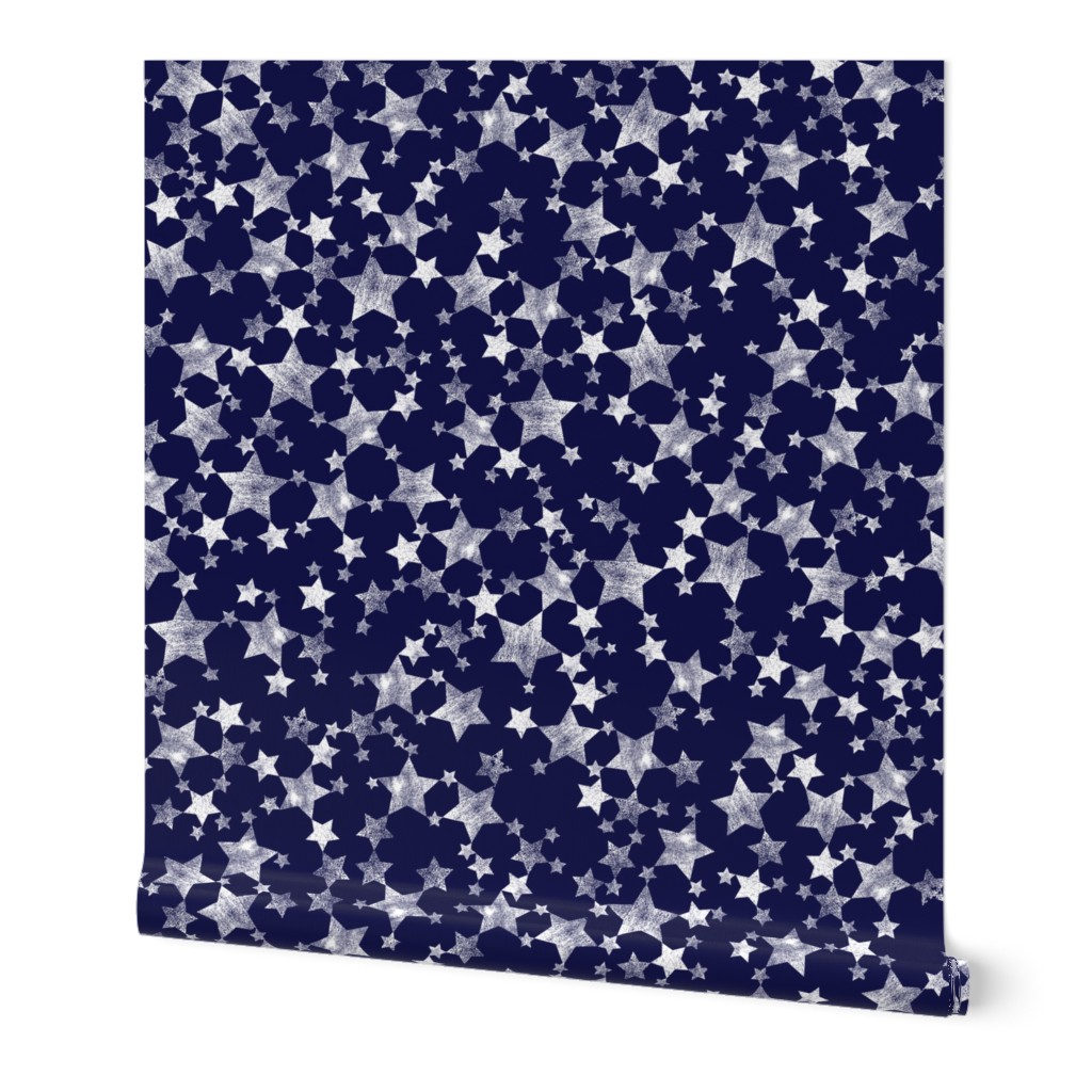 Lino Print Stars | White Stars on Midnight Blue