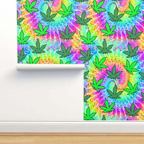 Removable Water-Activated Wallpaper Marijuana Cannabis 420 Ganja Weed Grass