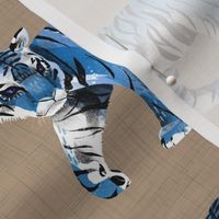 Tiger Walk - larger scale blue on tan