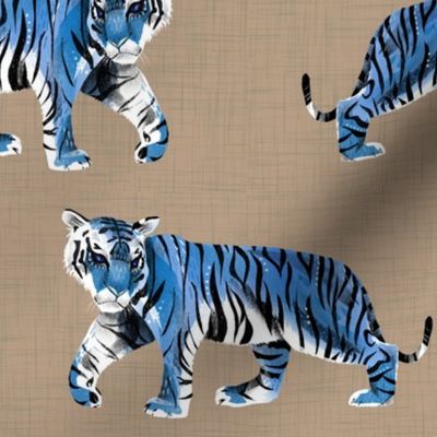 Tiger Walk - larger scale blue on tan