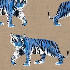 Tiger Walk - larger scale blue on tan