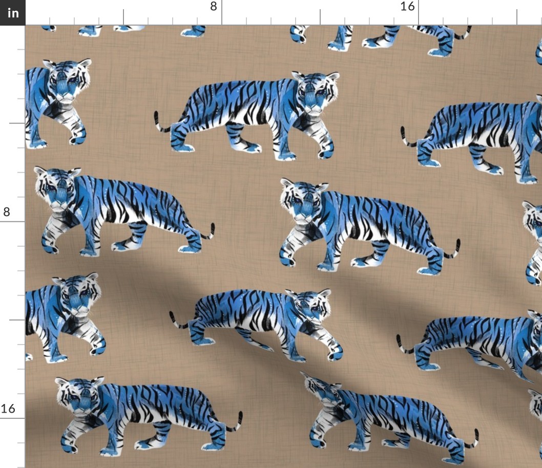 Tiger Walk - larger scale blue on tan