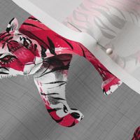 Tiger Walk - Larger Scale Red on Grey
