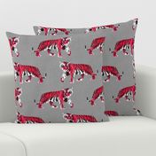 Tiger Walk - Larger Scale Red on Grey